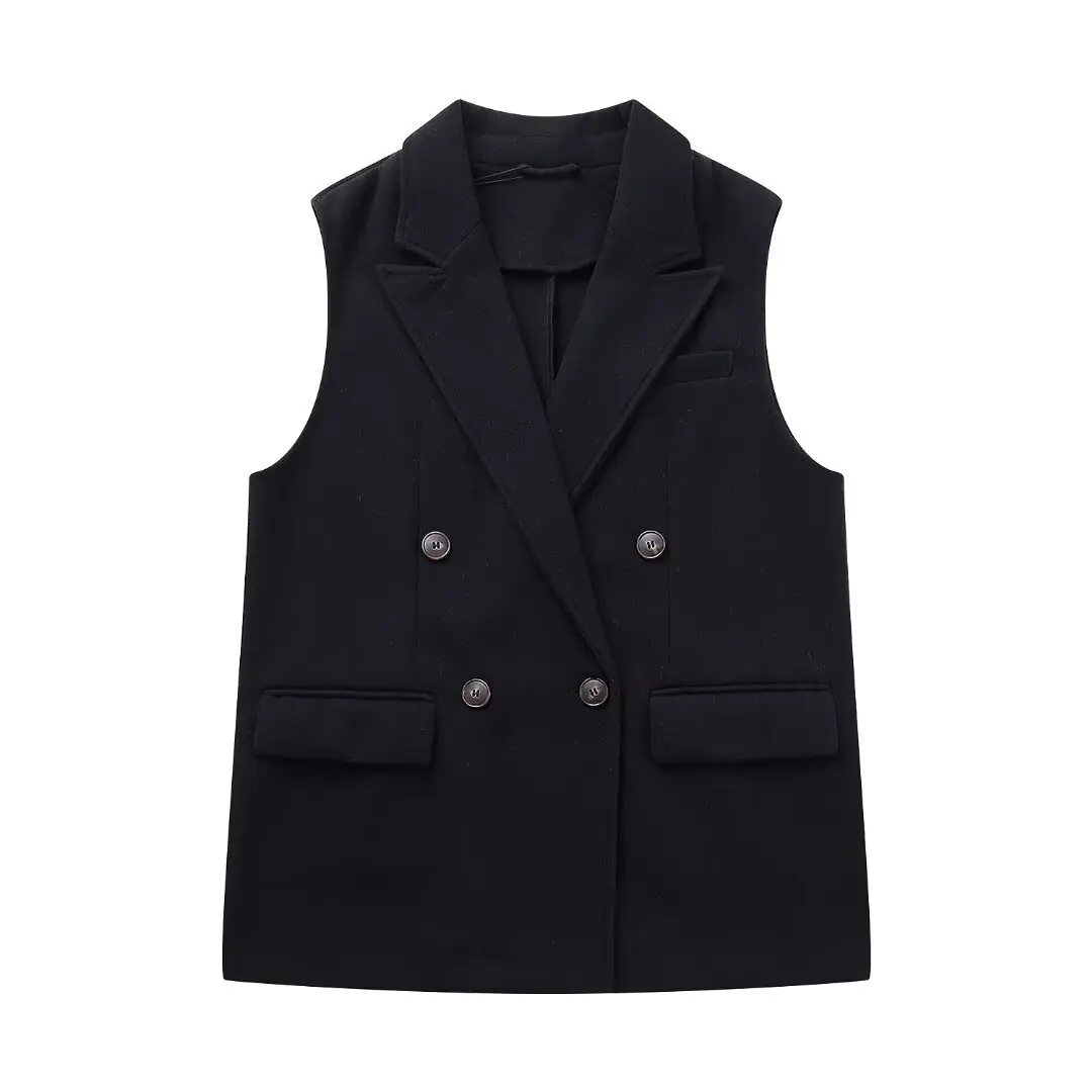 Tangada 2024 Autumn Winter Women Solid Woolen Waistcoat Vintage Sleeveless Female Coat BE0246