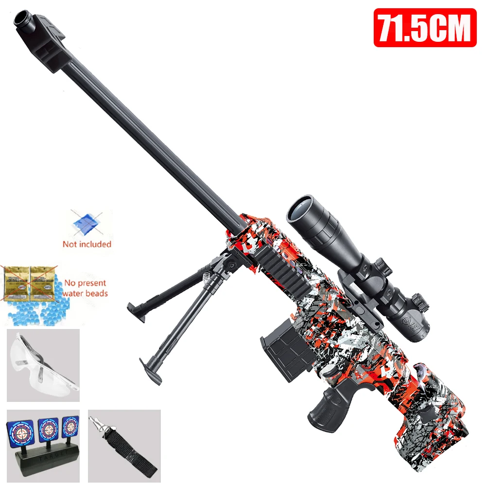 Pistolet Barrett na kulki żelowe 7-8mm, ręczny napełnianie z boku, zabawka outdoorowa dla chłopców, z automatyczną powrotną tarczą.