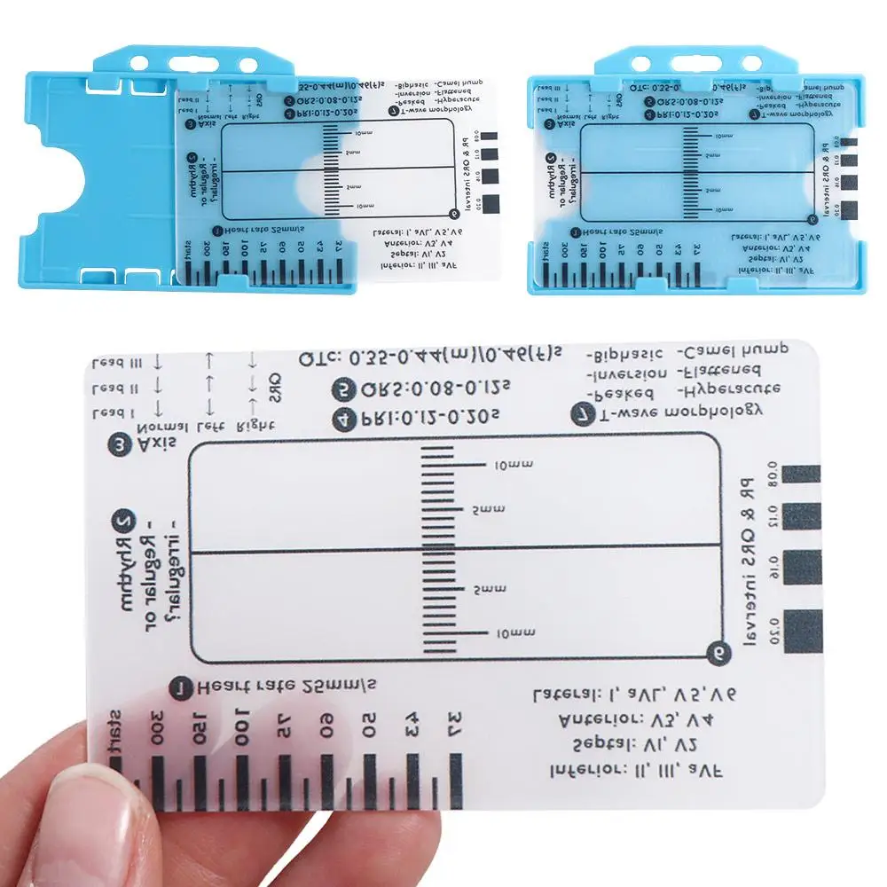 Interpretation ECG 7 Step Ruler Card Portable Pocket with Protective Sheath Ecg/Ekg Reference Guide Measuring Emergency Tool