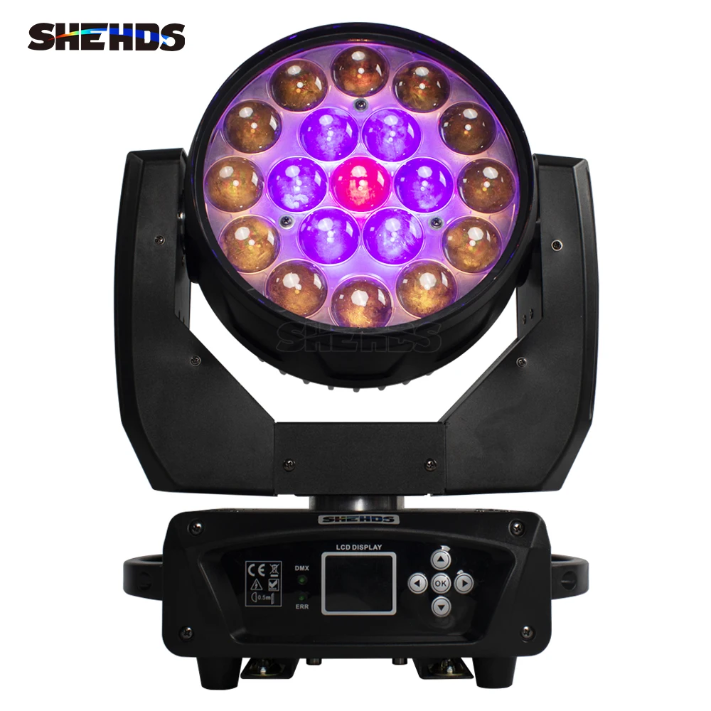 New LED 19x15W RGBW Beam+Wash Zoom Moving Head Light DMX 16/24 CH DJ Disco Part Church TV Studio SHEHDS Stage Effect Equipment