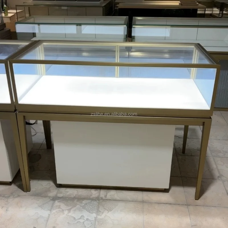 custom.Custom Designed Glass Jewelry Shop Furniture LED Lighting Display Counter with Cabinet Necklace Jewelry Lock Included