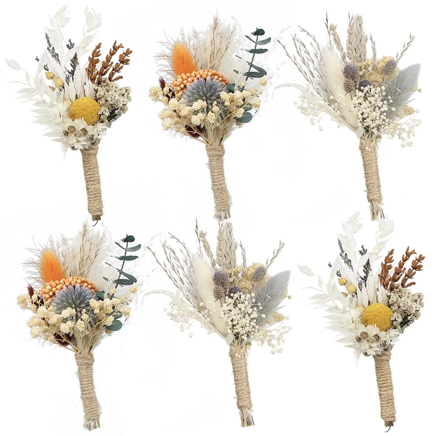 6PcsFlower/Set Fall Wedding Mini Bouquet Dried Flower Boutonniere for Men Boho Wedding Small Natural Bouquet DIY Home Cake Top D