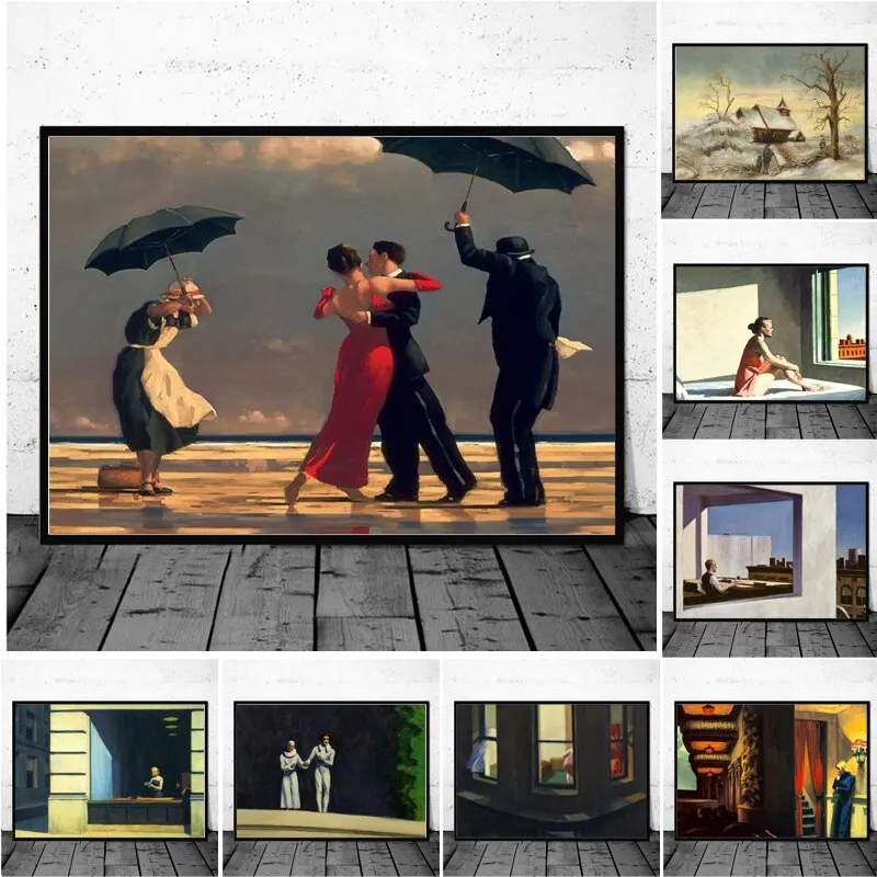 Edward Hopper Inspired Canvas Wall Art  Modern Decorative Posters  Prints for Living Room and Home Decor