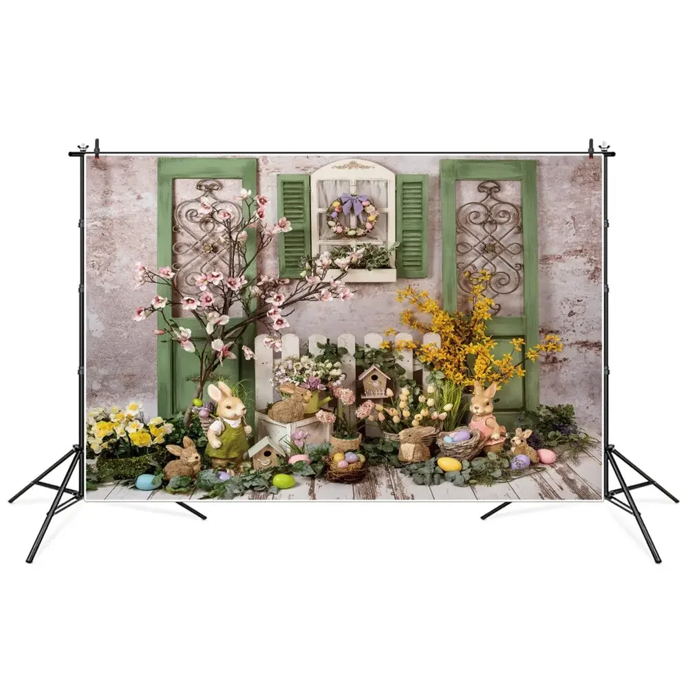 Easter Windows Backdrops Photography Decoration Retro Wall Gate Flowers Cabin Fence Home Party Custom Children Photo Backgrounds