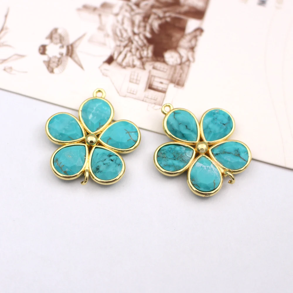 

3 шт., ювелирные аксессуары «сделай сам», граненые 5-канальные цветы в форме бирюзового амазонита, подвесные соединители для браслета и ожерелья