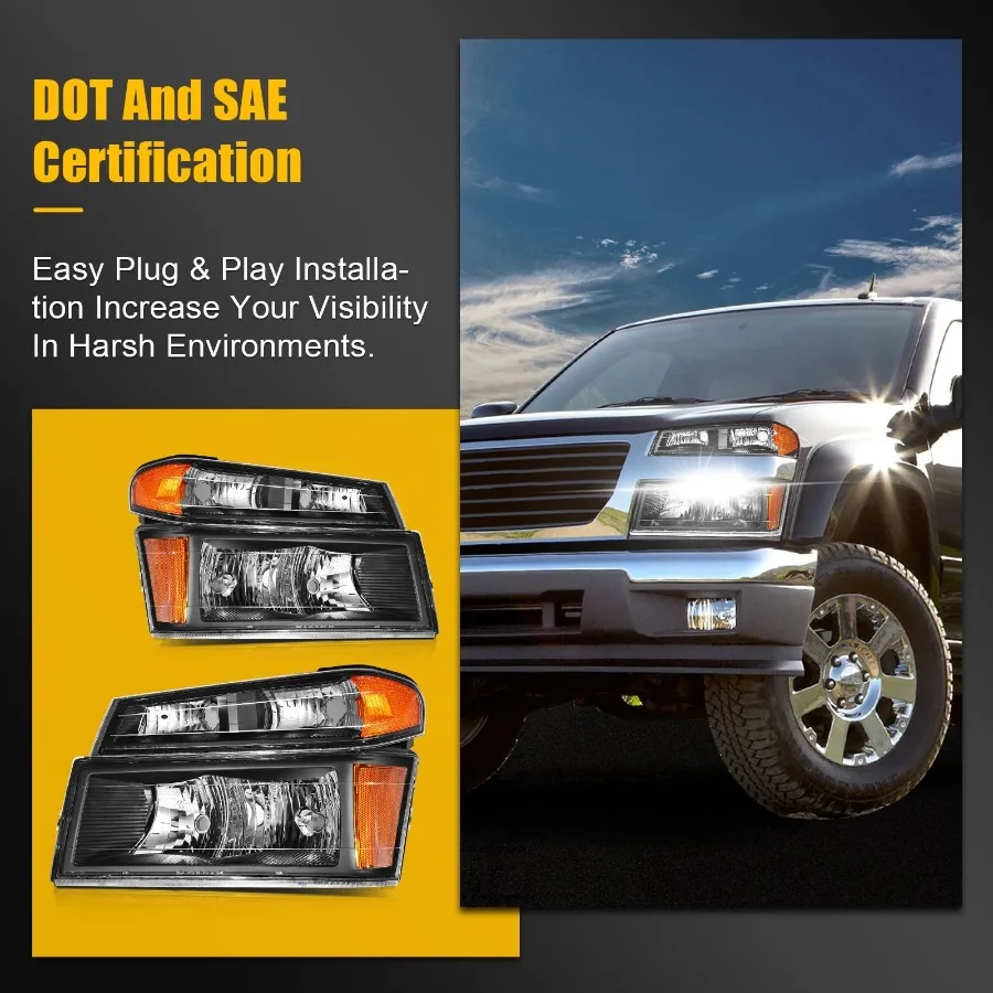 Conjunto de faros delanteros para Chevy Colorado GMC Canyon 2004-2012 par de carcasas negras