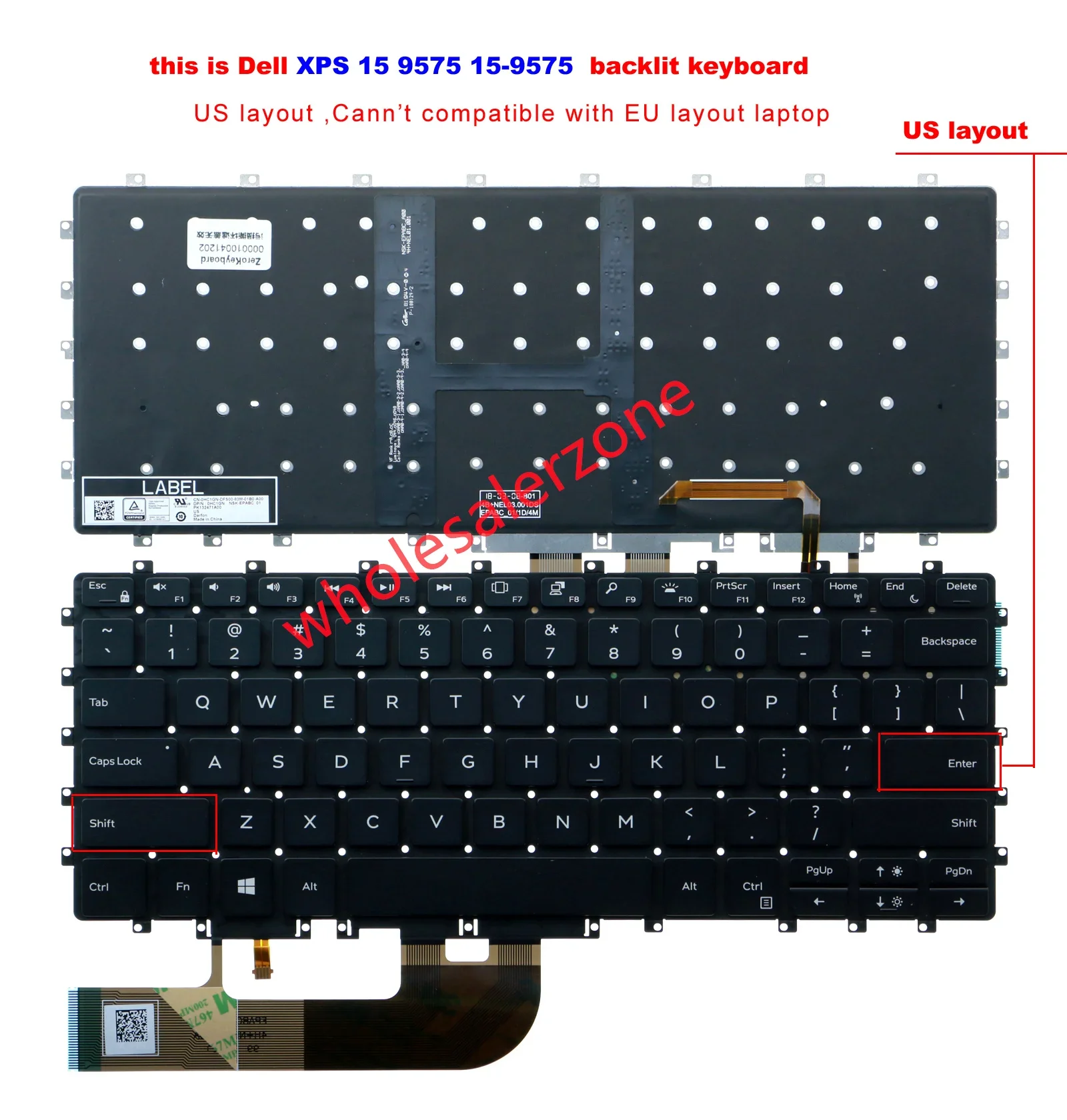 US Keyboard for Dell XPS 15 9575 2-in-1,15-9575,series laptop 15-9575-D2605TS 15-9575-D2805TS 15-9575-D2801TS 15-9575-D1805TS