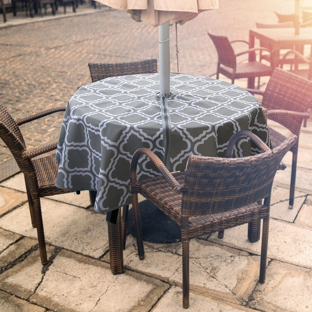 Toalha de mesa redonda lavável com guarda-chuva, Varanda Toalha de mesa, Tampas de mesa para exterior Din