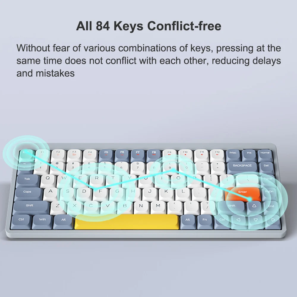 

Wireless Mechanical Keyboard 84 Keys 2.4G+BT5.0+Type C 3 Connections 75% Low Profile Layout Keyboards RGB Light Effect for Table