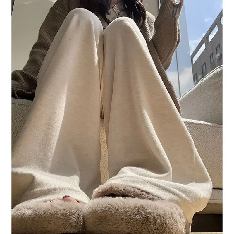 2025 Hot Sale Female Oatmeal Loose High Waist Trousers Girls Casual Straight Leg Pants Women Classic Korean Long Pants