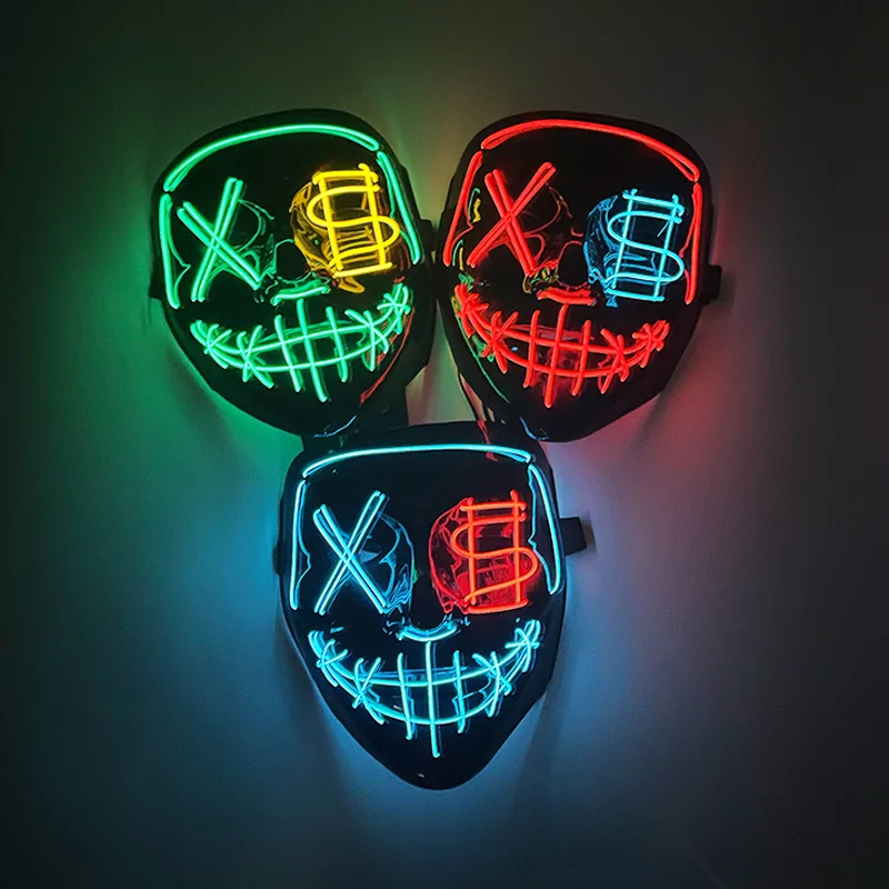 Colori misti luminosi Maschera spaventosa LED Neon The Purge maschera cosplay Illumina maschera horror per uomo donna oggetti di scena cosplay casa stregata