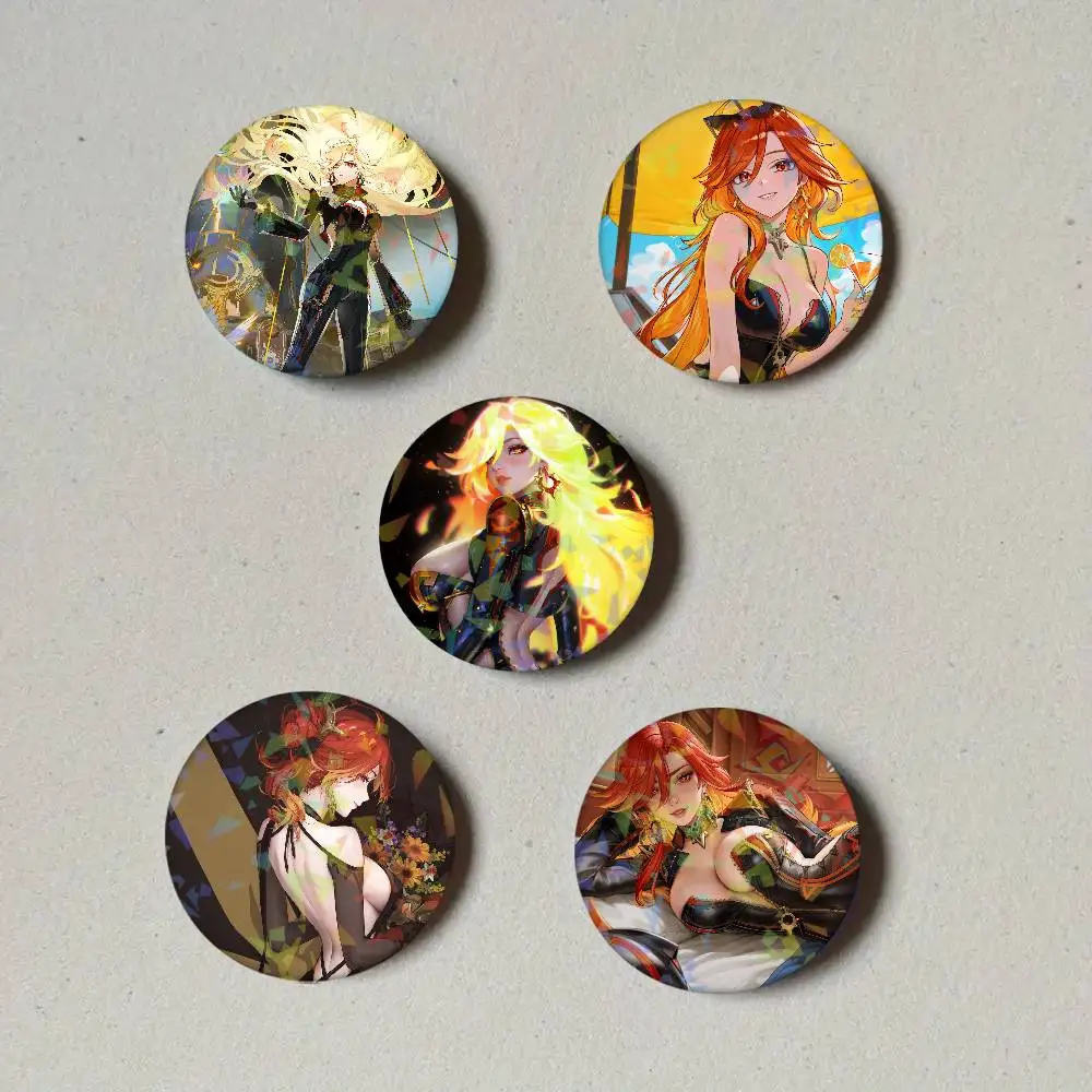 Genshin Impact Mavuika Laser Button Pins Backpack Clothing Decor Brooch Fiction Badge Jewelry Gifts