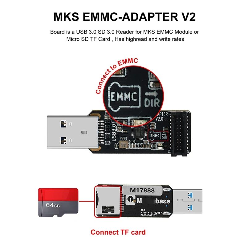 For MKS EMMC-ADAPTER V2 USB 3.0 Card Reader For MKS EMMC Module Micro-SD TF Card MKS Pi MKS SKIPR Accessories