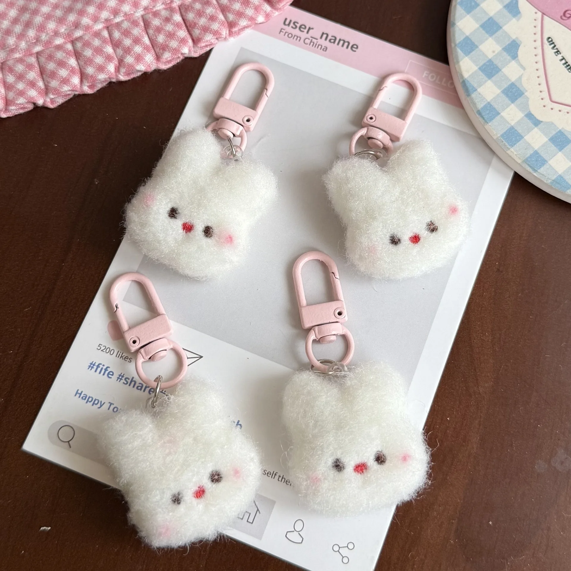 Keychain Cartoon Plush Pink Rabbit Charm for Schoolbag Backpack Handbag Friend Couple Gift Lightweight Soft Durable Portable Fun