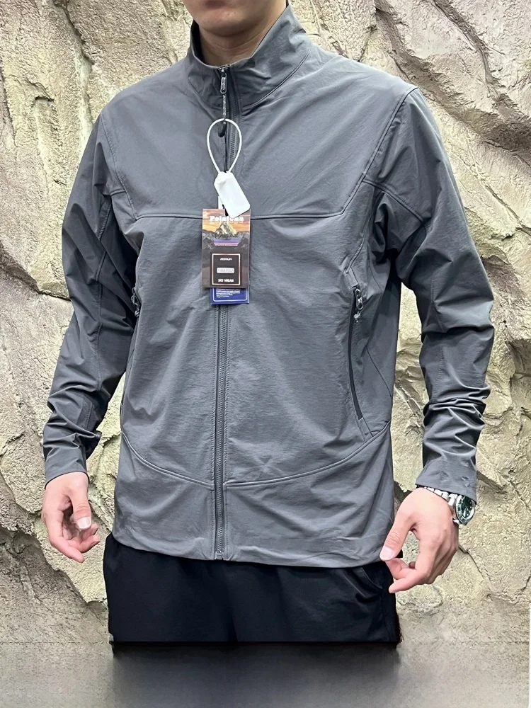 

Легкая куртка с воротником-стойкой, 3D-крой, мужская мягкая куртка, ветрозащитная, повседневный стиль, смесь нейлона, полиэстера и спандекса