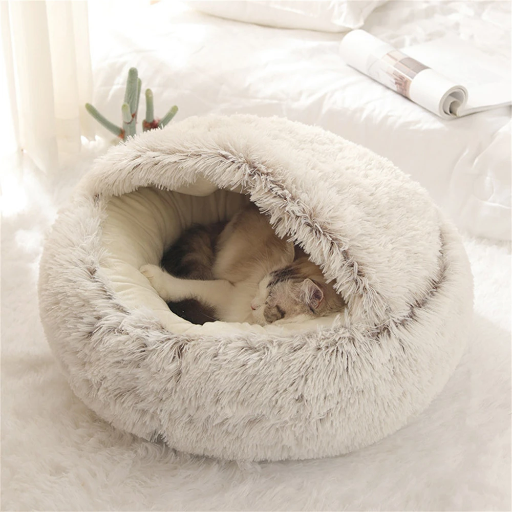 New Plush Dog Kennel Comfortable Pet Dog Bed Winter Warm Round Half Pack Cat Kennel Ultra Soft Washable Doghouse Pet Supplies