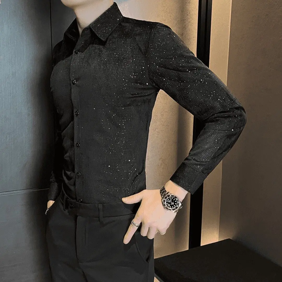 

Men's 2025 Long-sleeved Shirt New Korean Style Fashion Trend Slim Casual