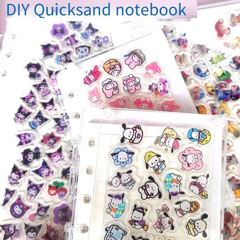 A5/ A7 Sanrioed Hangyodon Cinnamoroll My Melody Diy Notebook Handbook Creativity Stationery Manual Acrylic Quicksand Girl Gift