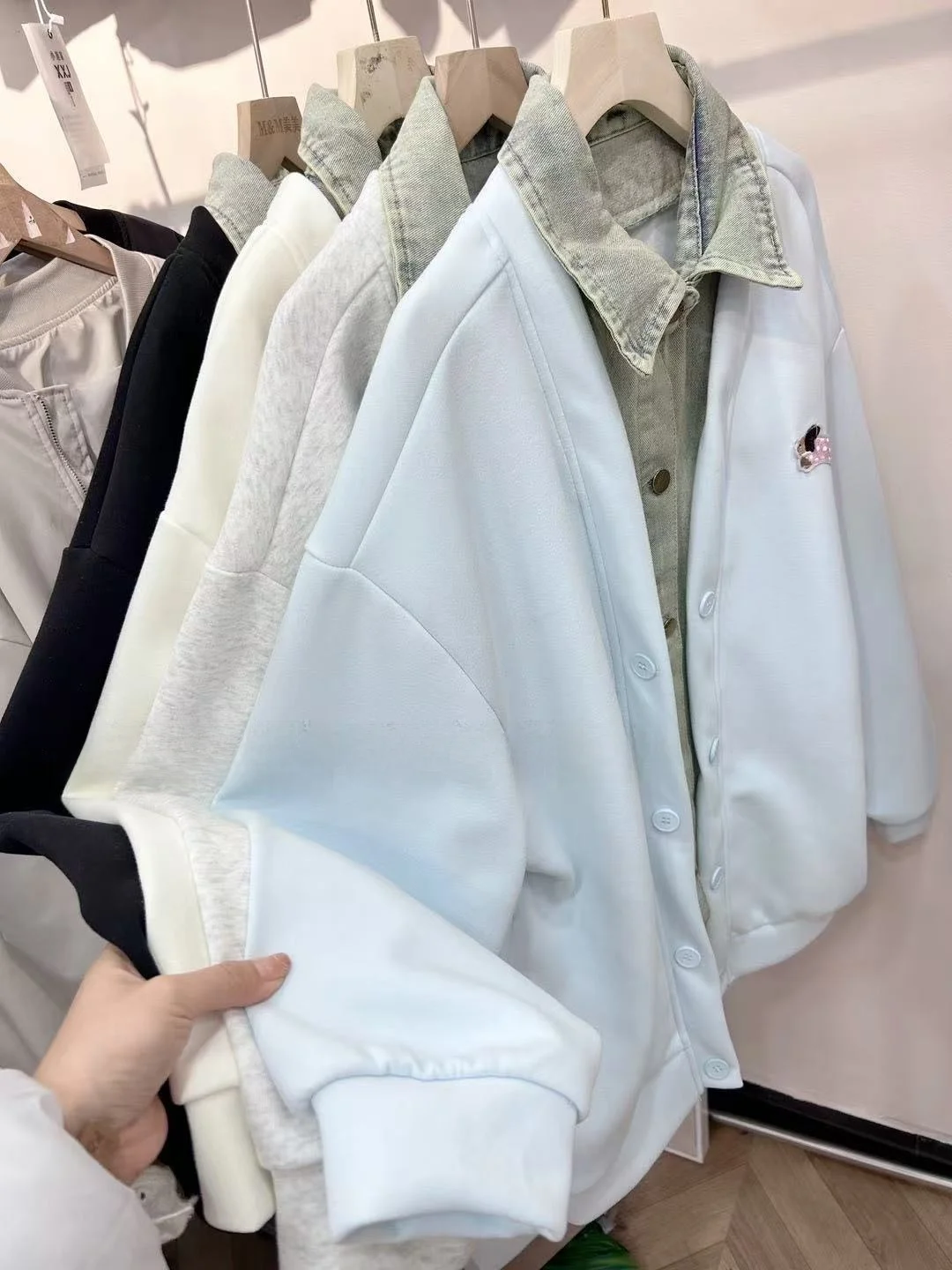 オリジナル春新作 irt パッチワーク フェイクツーピース スウェット オープンカーディガン デザインセンス アウター ヴィンテージ ルーズ 学生トップ