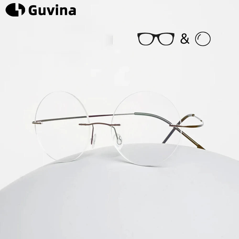 

Guvina Women's Round Rimless Glasses Optical Prescription Eyeglasses Small Frames For Men