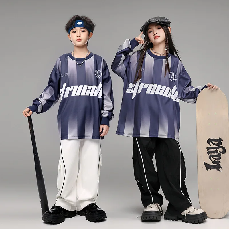 

Hip-hop Children Sweatshirt Street Dance Black Pants Girls Streetwear Polo Shirt Boys Sport Clothes Sets Kids Football Uniform