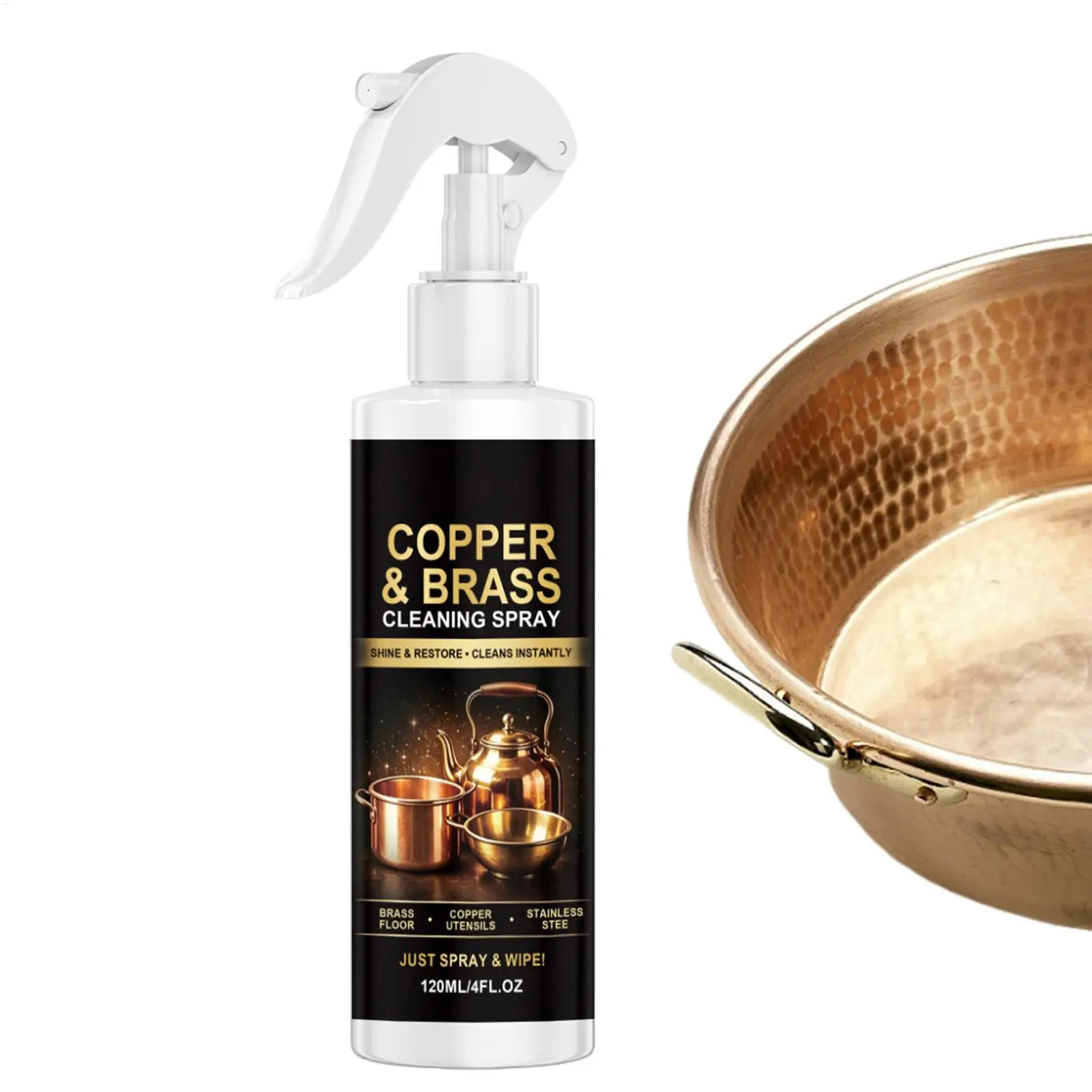 120ml Brass & Copper Cleaner Spray Heavy Duty Tarnish Remover for Metal Surfaces, Polishing Restorer for Pots Pans Sink Kitchenw