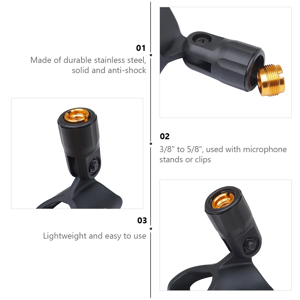 

2Pcs Microphone Clip Adapter Screw Stainless Steel Lightweight Conversion Thread for Mic Stand Clips Holder Bracket Type