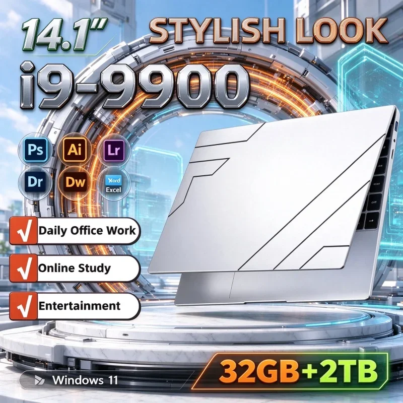 Laptop Intel I9 9900 Windows 11 14.1 Inch Modern Notebook Computer Gamer 32GB RAM 2TB SSD PC Gaming Office