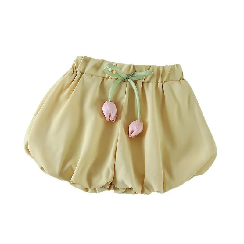 ルース花のつぼみショーツ夏 2025 新しいつぼみブルマ女の子パンツカジュアル無地ビーチ子供服 1-4 歳の女の赤ちゃん