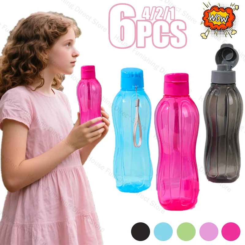 

6/4/2/1PC 800ml Plastic Water Bottle Leak Proof Large Capacity Sports Cup for Gym Outdoor Hiking Travel Portable Kids Cup