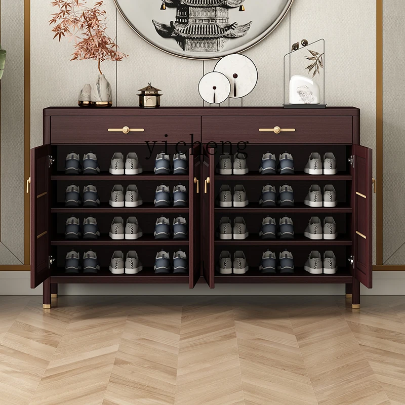 

ZK household door porch cabinet New Chinese-style all-solid wood storage cabinet Integrated large-capacity home storage locker