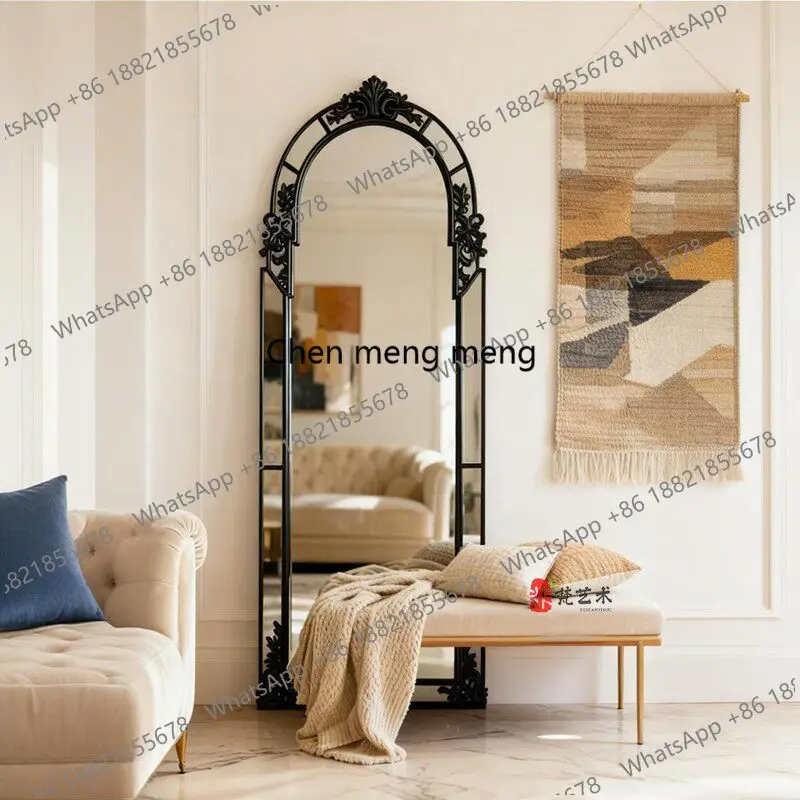 French light luxury carved full-body mirror retro living room floor-to-ceiling full-length mirror American fitting mirror