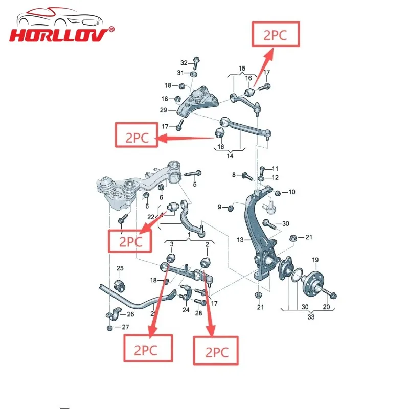 10PCS Front Control Arm Bushings Set for Audi A6 C6 4GD407181B 4F0407183E 4E0407182C 4GD407515 4F0407000
