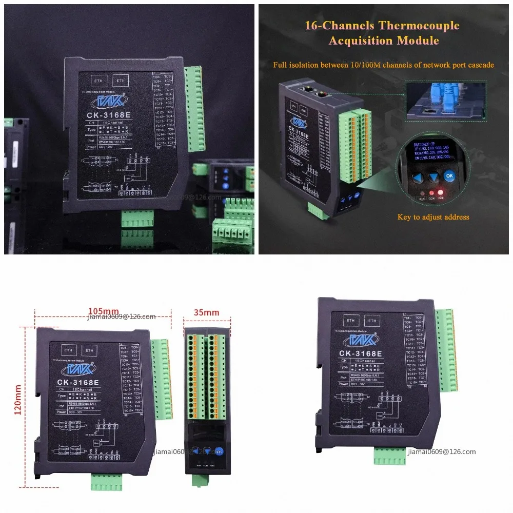 16 Channels K T J B Type Thermocouple Input Data Acquisition Card RS485 Ethernet Modbus TCP Intelligent DAQ Module