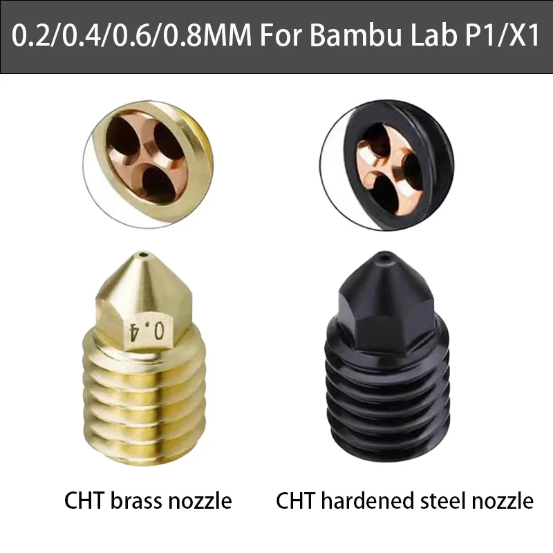 TZ CHT Hardened Steel/Brass Nozzle 0.2/0.4/0.6/0.8MM Suitable For Bambu Lab X1/P1 Series Hot End 1.75mm Filament 3D Printer