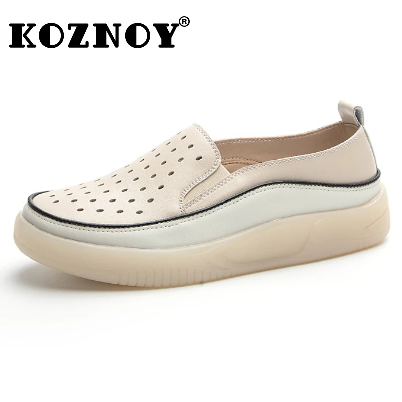 

Koznoy 3cm Cow Genuine Leather Soft Soled Loafer Moccasins Shoes Women Native Flats Comfy Natural Ethnic Hollow Sandals Oxfords
