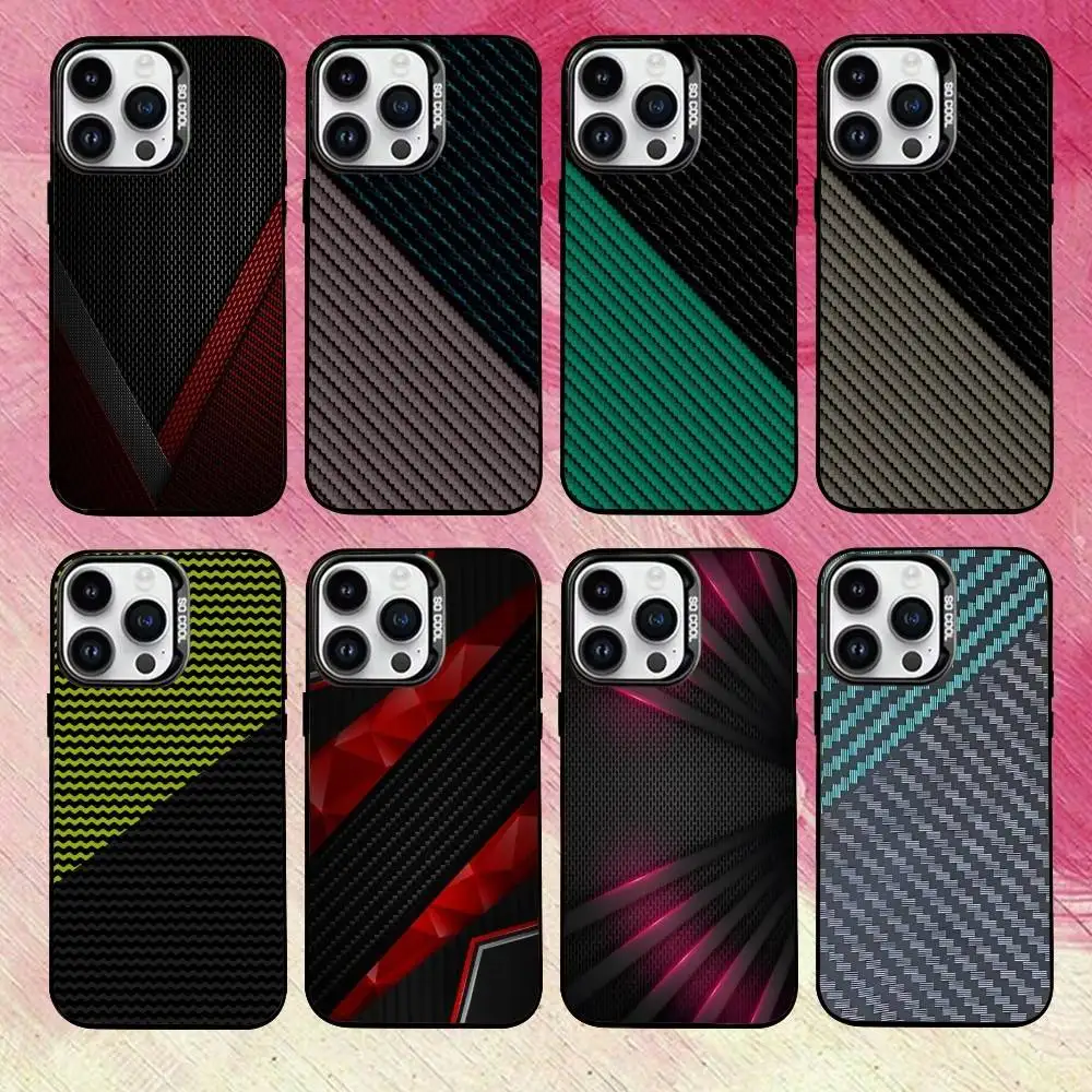 

C-Carbon f-fiber t-texture Phone Case For iPhone 17,16,15,14,13,12,11 Plus,Pro Max,XS,Colorful Silver Phone case Funda Cover