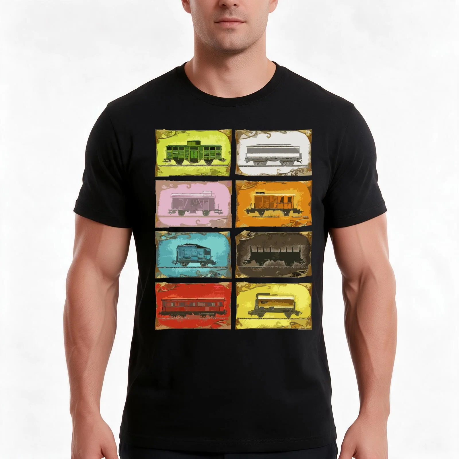 Ticket to Ride: The Trains: on Black T-Shirt, Summer Casual Cotton Tee, Oversized Streetwear Tops, Vintage Graphic Print