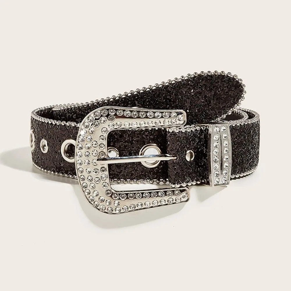 Vintage kralen omzoomd glanzende brede riem Y2K effen kleur strass tailleband legering punk stijl vrouwen PU riem feestelijk cadeau