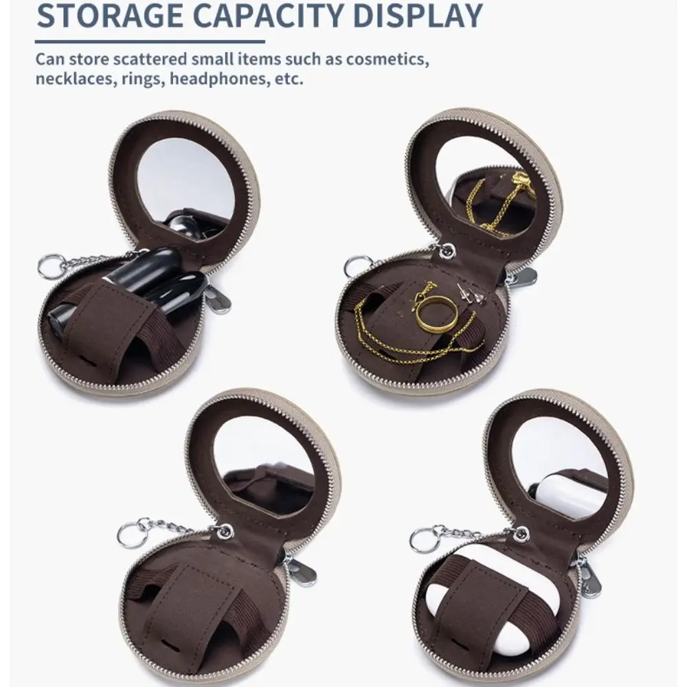Creativo carino portamonete in pelle PU portamonete con cerniera portachiavi portafoglio rotondo con borsa portaoggetti per rossetto a specchio Mini borsa portaoggetti