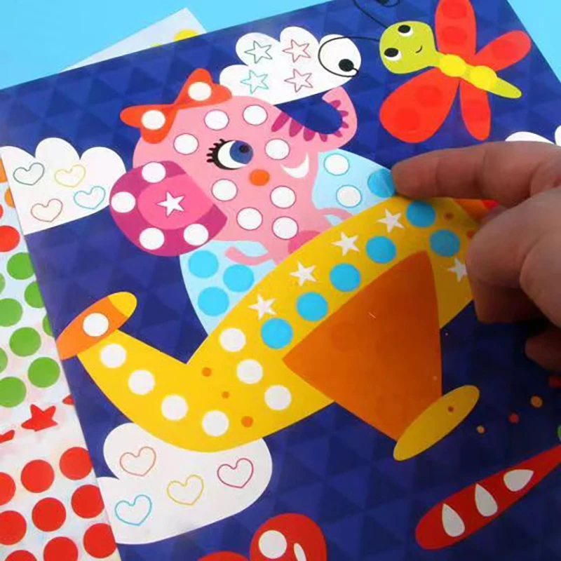 Cartoon Animal Mosaic Stickers Art Sticky DIY Handmade Kit for Kids Geometric Love Star Dot Matching Sticker Early Education Toy