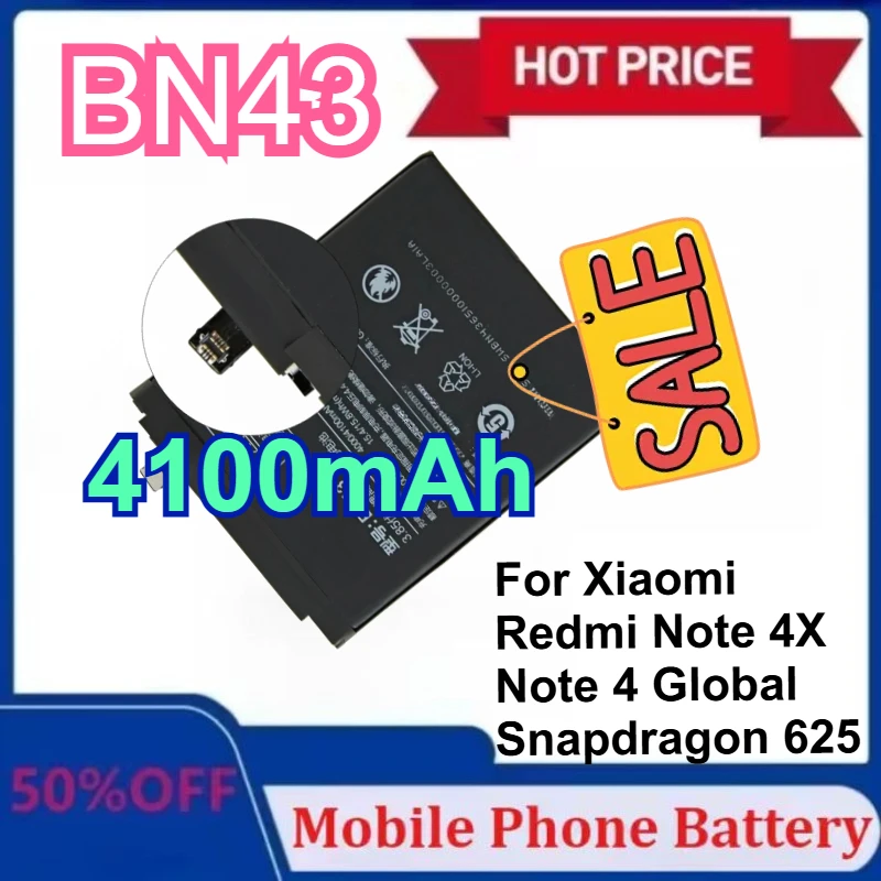 

4100mAh BN43 Battery for Xiaomi Redmi Note 4X / Note 4 Global Snapdragon 625 High Quality Batteries with Tools