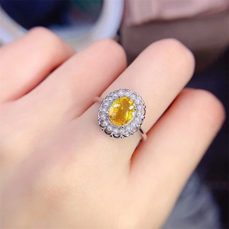 Cincin & anting-anting safir kuning alami & set liontin, dibuat dengan tatahan perak 925, indah dan modis, hadiah untuk orang yang dicintai