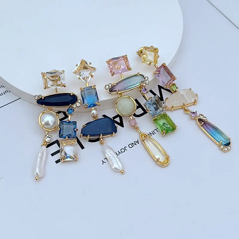 

2025 Designer Baroque Pearl & Crystal Ear Drop Dangle Irregular Gemstones AB Style Tassel Earring Waterproof Women Jewelry Gifs