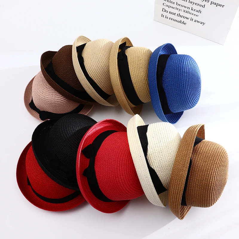 2023 New Summer Bowknot Straw Hat Bonnet Chapeau Femme UV Protect Beach Sun Bucket Hats for Women Men Fedoras Sombreros De Mujer