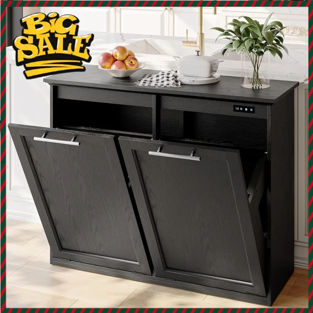 

BestsellerQuick-Install Wooden Trash Bin Cabinet for 2x13 Gallon Cans, Ideal for Kitchen and Dining Areas, Sleek Black