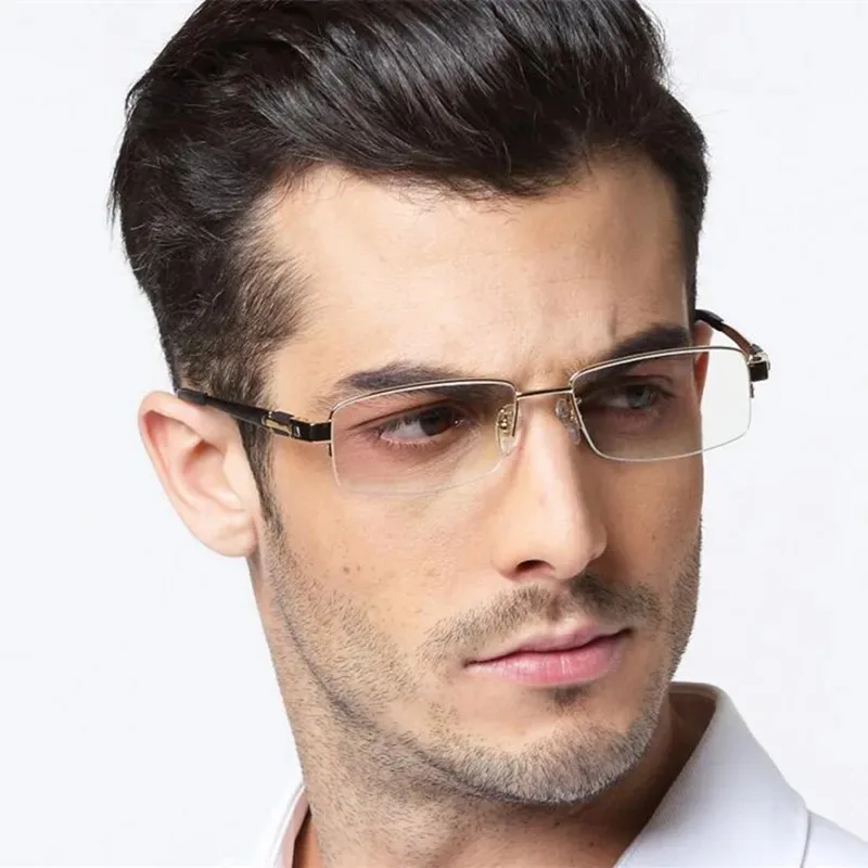 High Quality Titanium Glasses Frame Men Square Semi-Rimless Silver Gold Black Gun Reading Glasses 0 +25 ~ +600