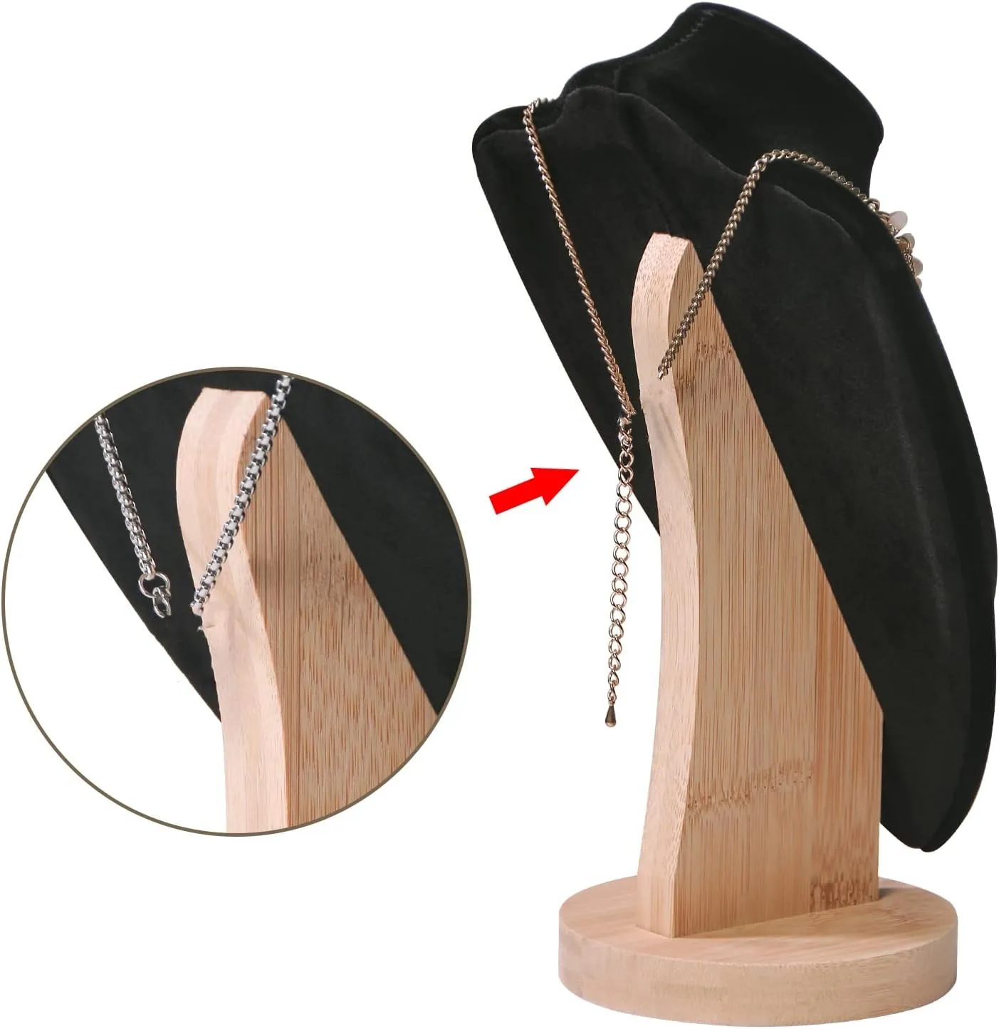 Soporte de exhibición de collar de terciopelo para espectáculo, cadena de bambú, modelo de joyería, soporte de busto