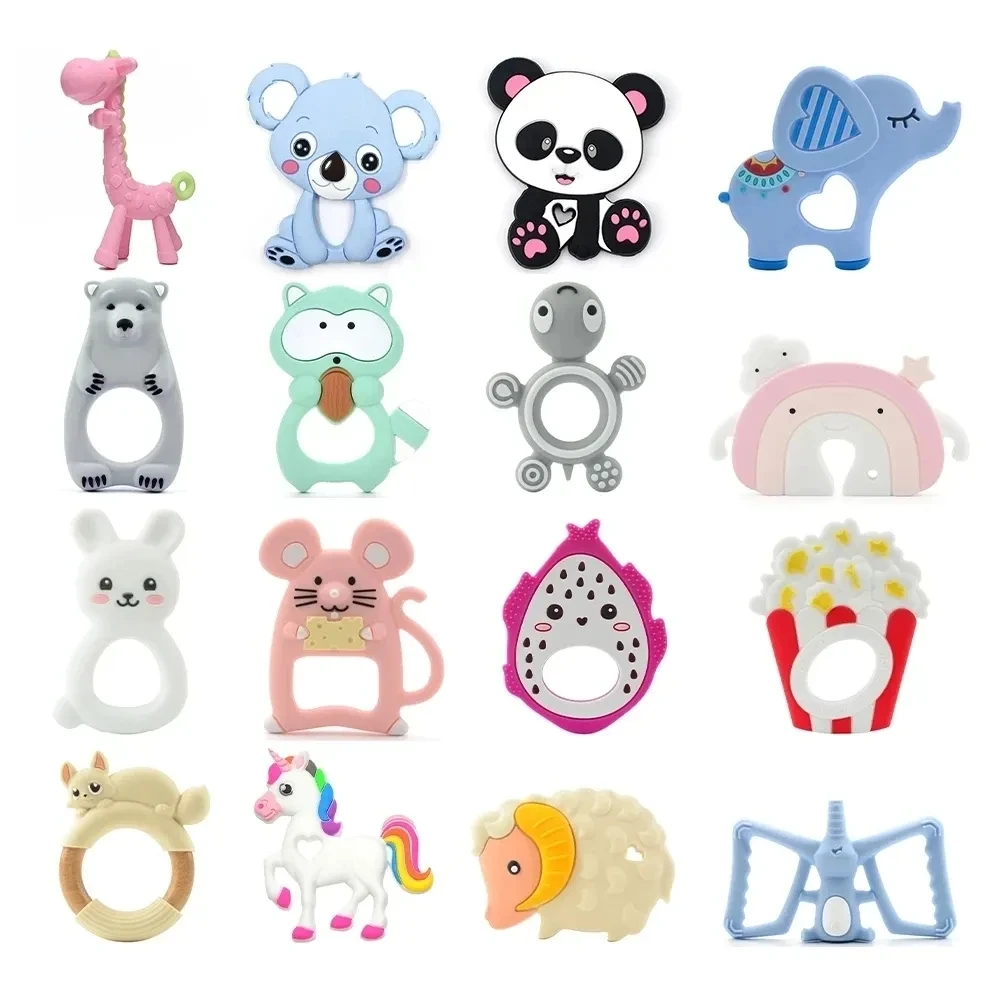 1PC Aniaml Silikon Beißring Spielzeug Halskette Zubehör Infant Kauen Silikon Perlen Panda Einhorn Koala DIY Baby Zahnen BPA FREI