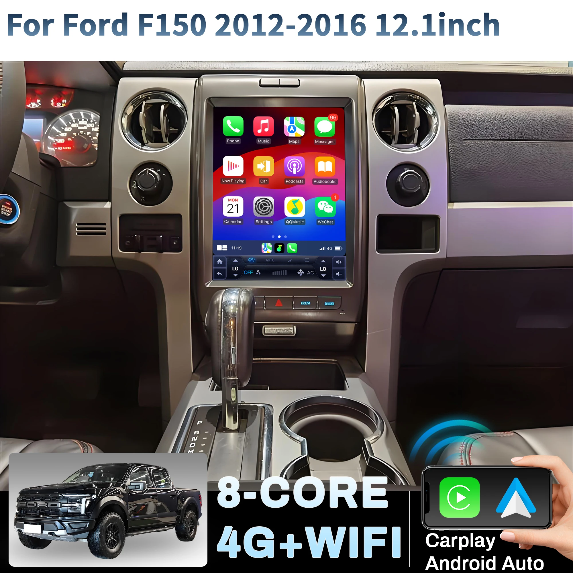 

12.1 inch Car Radio Wireless Bluetooth CarPlay For Ford F150 2012-2016 4G GPS Android 14 Head Unit Touch Screen Stereo System